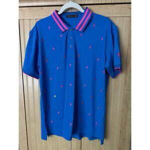 G/Fore SZ M Skulls T’s Embroidered Short Sleeve Golf Polo Shirt Blue Pink *READ*